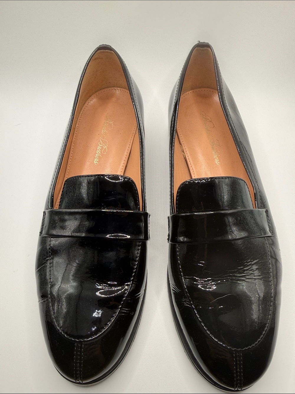 Brooks Brothers Black Patent Penny Loafers with Tan Lining